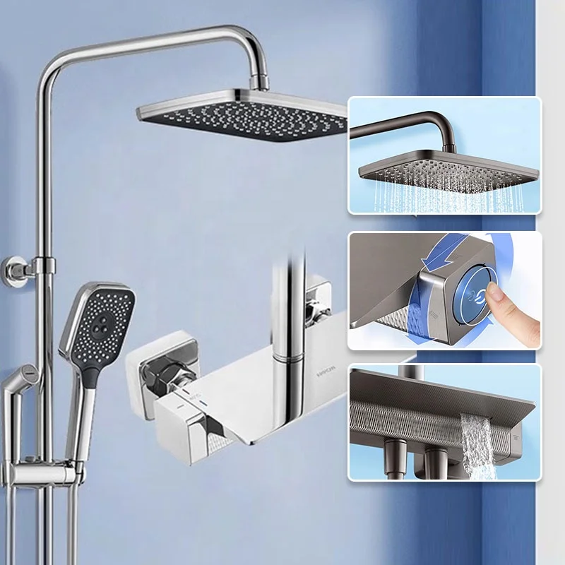 Thermostatic 3 Modes Smart Luxury Square Bathroom New Design Bath Faucets Shower Set System