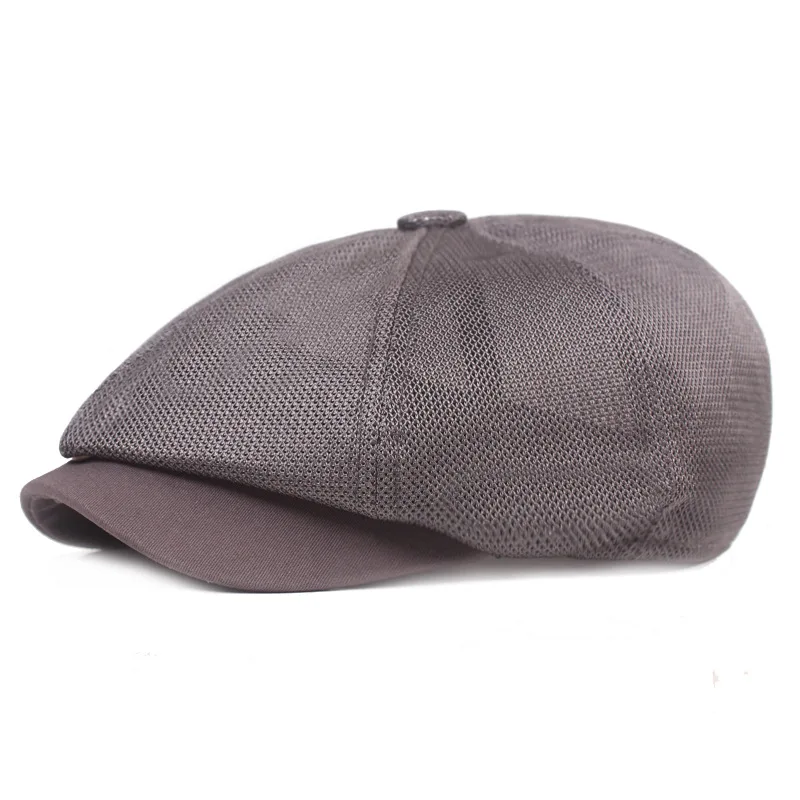 Wholesale Custom Mesh Summer Cheap Berets Hat Adjustable Newsboy Berets Ivy Caps Breathable Cabbie Flat Cap for Men