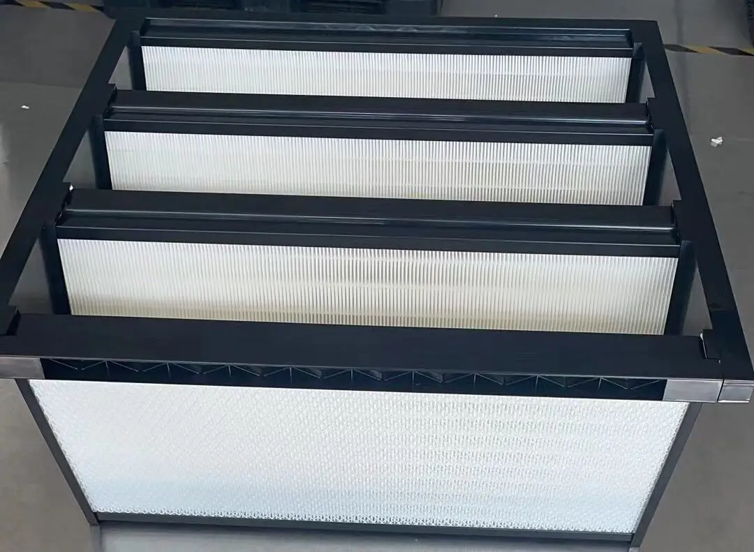 V Cell AHU Hepa Filter Medium Efficiency F7 F8 H13 H14 Plastic Frame 592 X 592X 292mm Mini-pleated Compact 4 V Bank Air Filter