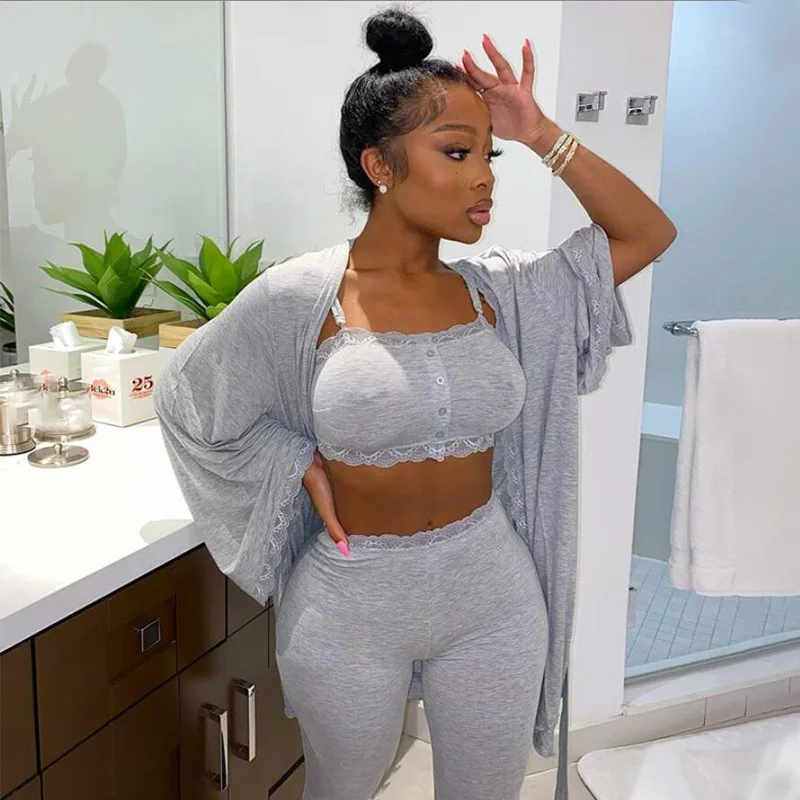  Drop Shipping 1pcs Pajama Set Cotton Wholesale 2021 Fall Plus Size Sets With Robe for 3 Piece