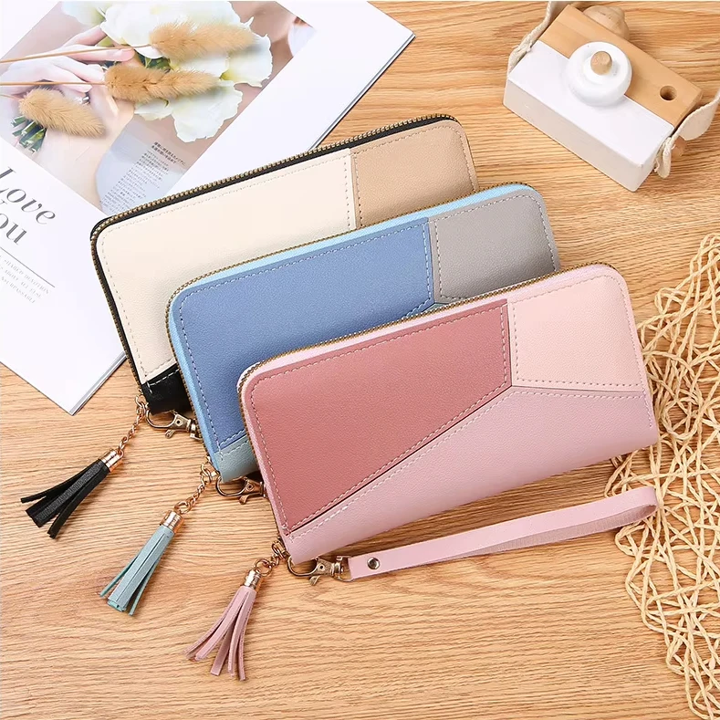 Lock splice pu long zipper Clutch phone woman wallet carteras para mujer porte feuille homme cuir carteira masculina