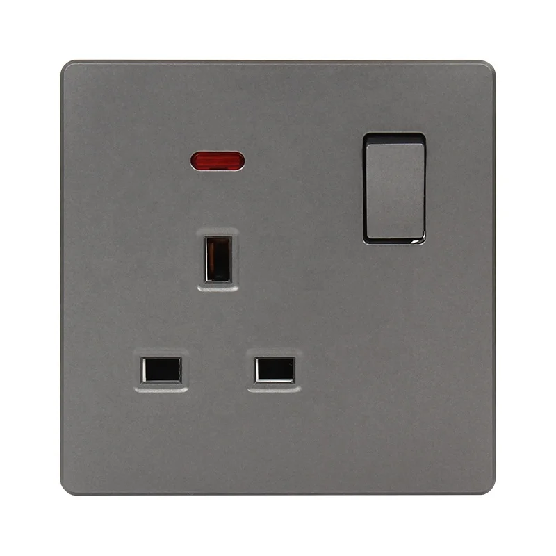 Grey Wall Switch UK Africa Electrical Switch Socket 1Gang 2Way British Standard Switch Socket 13a Socket