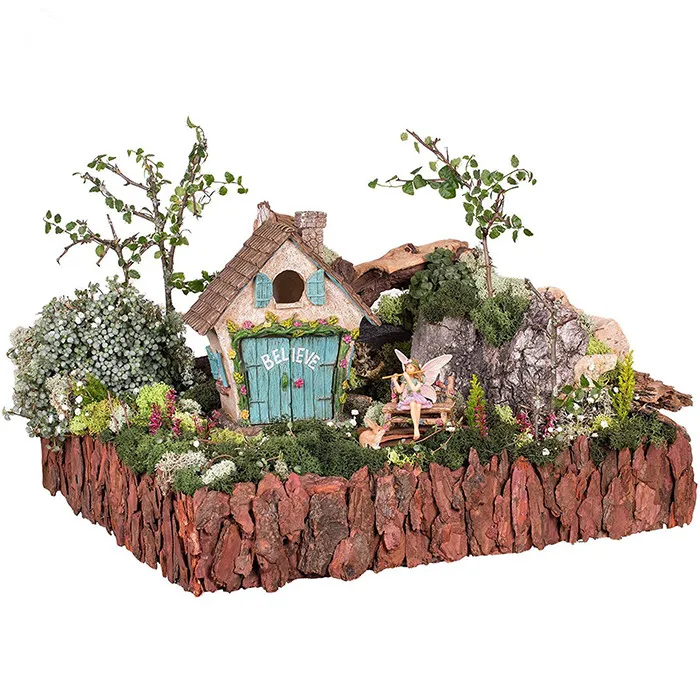 Fairy Garden House Kit Hand Painted with Opening Doors and Miniature Fairy Figurine With Accessories Indoor Outdoor Set for Home