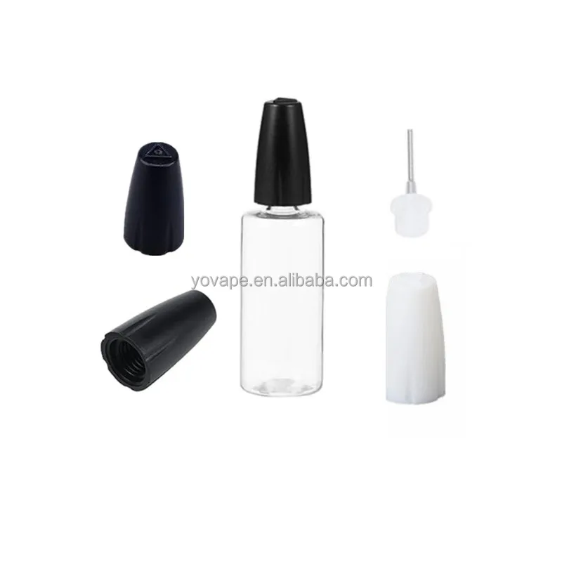 RTS stock factory bulk sale triangle marked lid PET plastic liquid 10 ml 10ml metal needle tip clear bottle with child proof cap