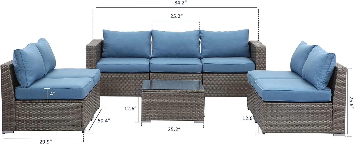 Большой размер патио садовый секционный комбинированный плетеный диван из ротанга для отдыха набор мебели для вечеринок