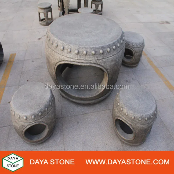 Outdoor Garden Antique Stone Furniture Sets Carved Antique granite table and bench garden furniture