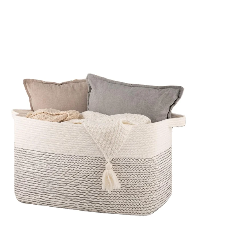 Wholesale living room woven blankets basket cotton rope Toy Basket Baby Laundry hamper Basket