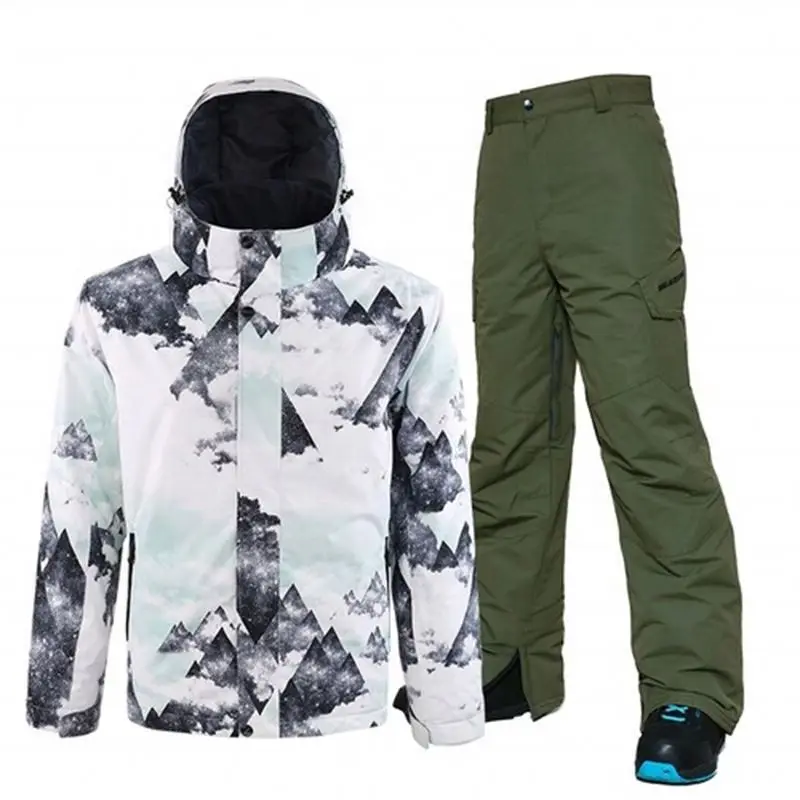 2022 Custom Men Winter Windproof Waterproof Snowboard Ski Suit Custom Sublimation Jacket with Plain Pant