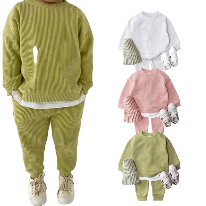 Korean Baby Cotton Knitting Clothing Kids Boys Girls Autumn Loose Tracksuit Pullover Tops+Pants 2pcs Sets