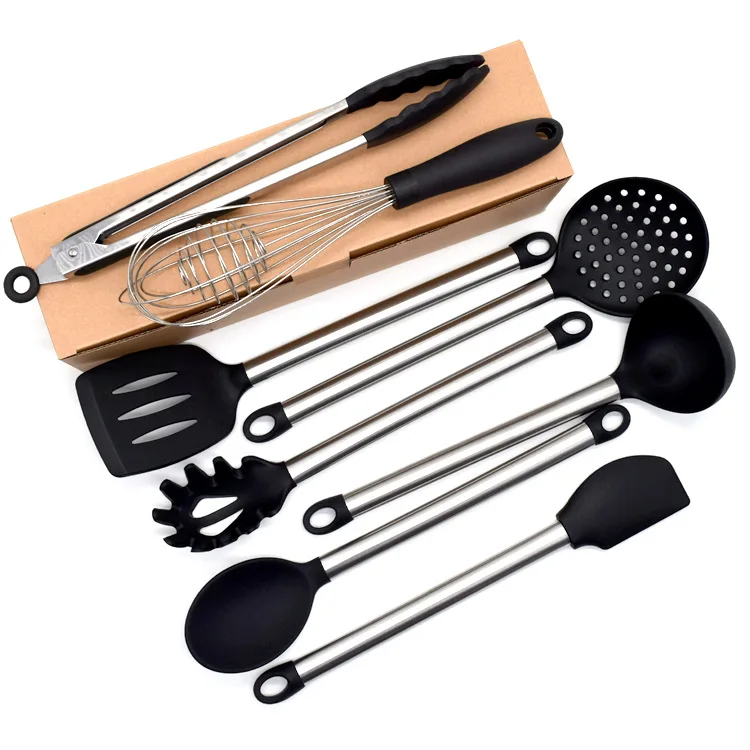cookware sets stainless steel tube handle kitchenware silicone set kitchenware 8-piece set kitchen shovel spoon Spaghetti
