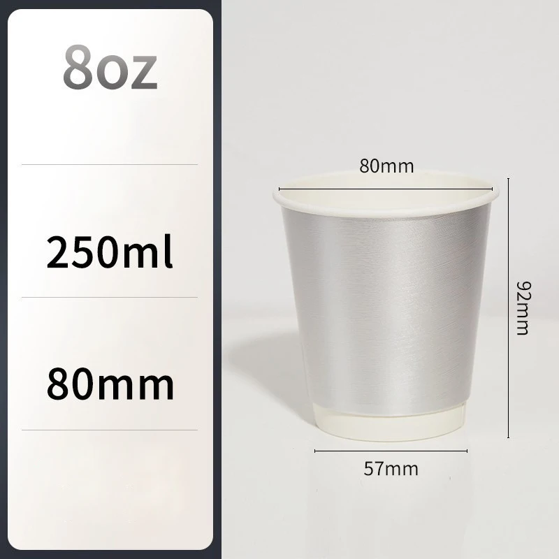 Wholesale Disposable Double Thickened Coffee Cups Silver Aluminium Foil Paper Cups Hot Drinks Takeaway Cups