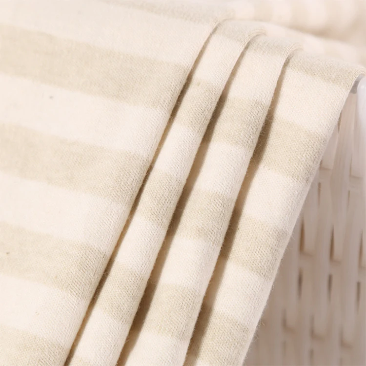 Shaoxing textile new coming 100% cotton knit interlock fabric yarn dyed stripe natural colored cotton baby underwear