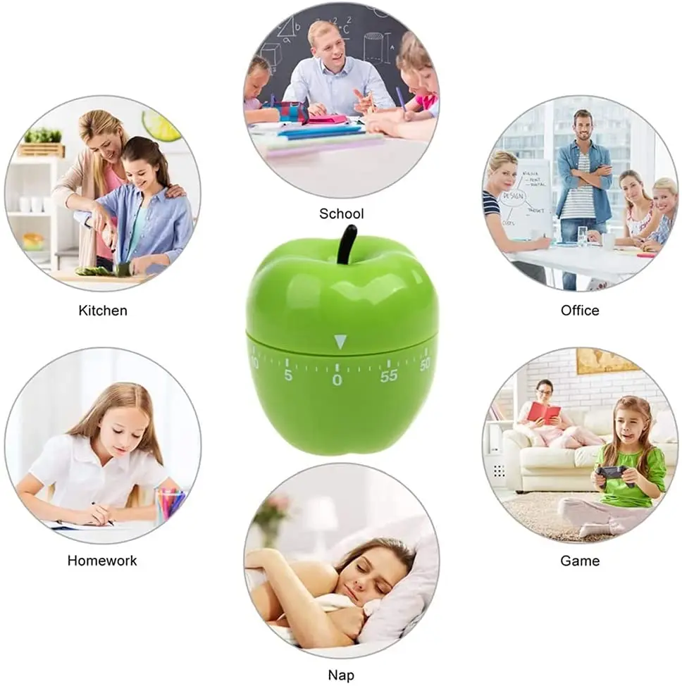 Timers 60 Minutes Mechanical  Kitchen Cooking Clock Loud Alarm Counters Manual Timer(Green Apple)