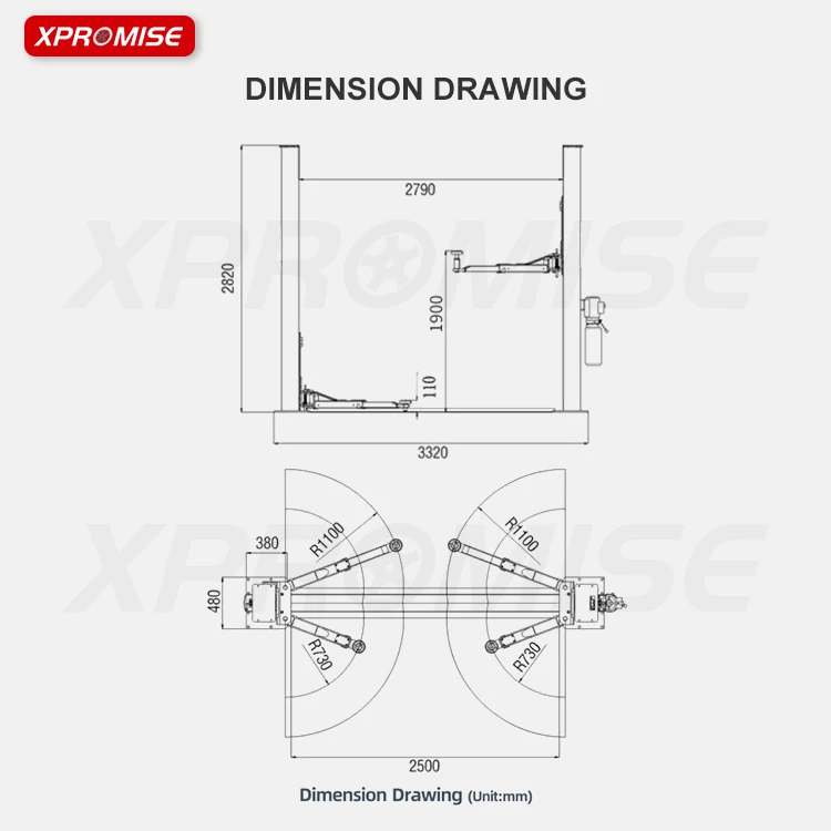 XPROMISE Factory price Two Side manual 4 ton auto lift two post lift