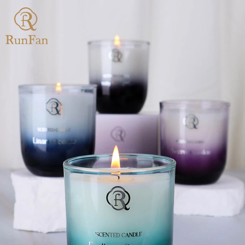 New Design Luxury Gradient Glass Jar Soy Wax Scented Candle With Folding Box