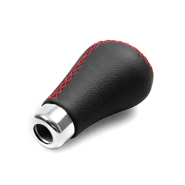 Gear Shift Knob Shifter Lever Cover Leather Automatic Manual Black Red Stitch