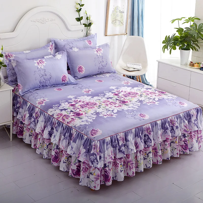 Hot Sale Luxury Bed Skirt Sheet Set Home Embroidery Floral Bed Skirt Bedsheets Sets