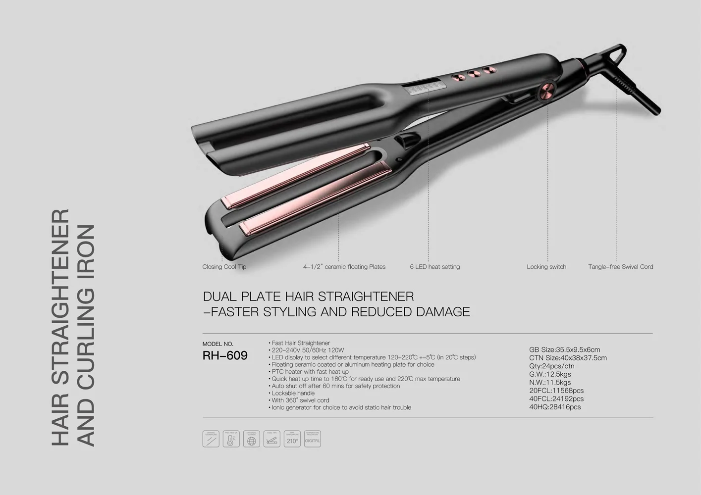 Electric Professional Double Plates Flat Iron Hair Straightener