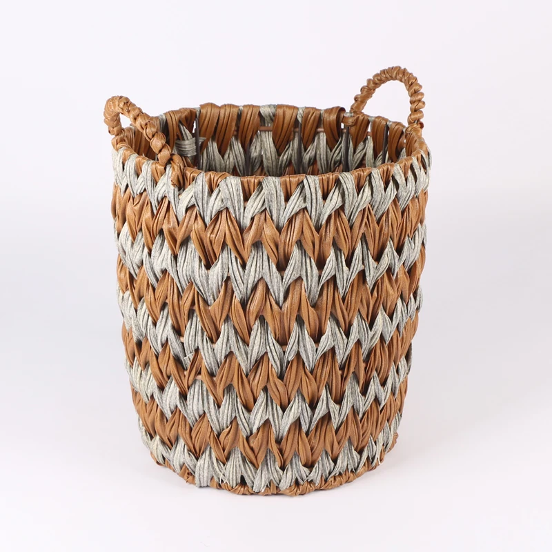 Wholesale Custom Decorative Basket Round Handmade Woven Plastic Rattan Storage Basket For Organizer
