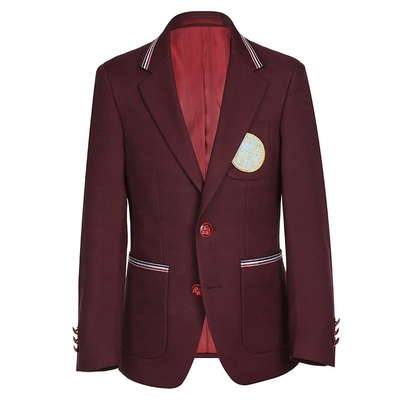 Костюм для мальчиков винного цвета однотонная Студенческая Униформа тканевая Металлическая пуговица с вырезом на лацкане Детская одежда Детский костюм комплекты одежды для мальчиков