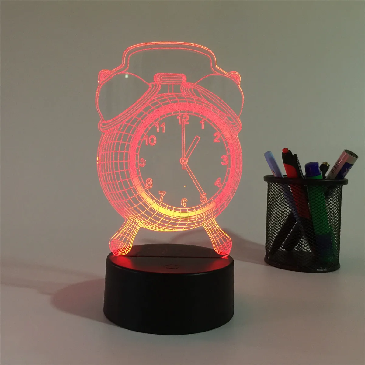 Acrylic 3D Illusion Alarm Clock Shape LED Remote Control Decorative Night Light