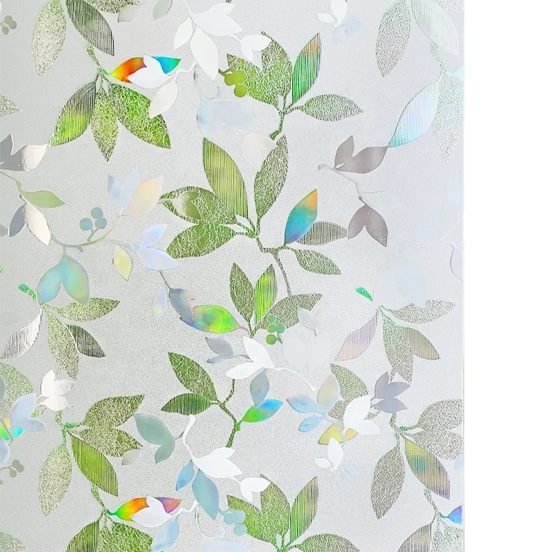 2022 new arrival 3d rainbow leaf window privacy film static cling home building decorative window glass film