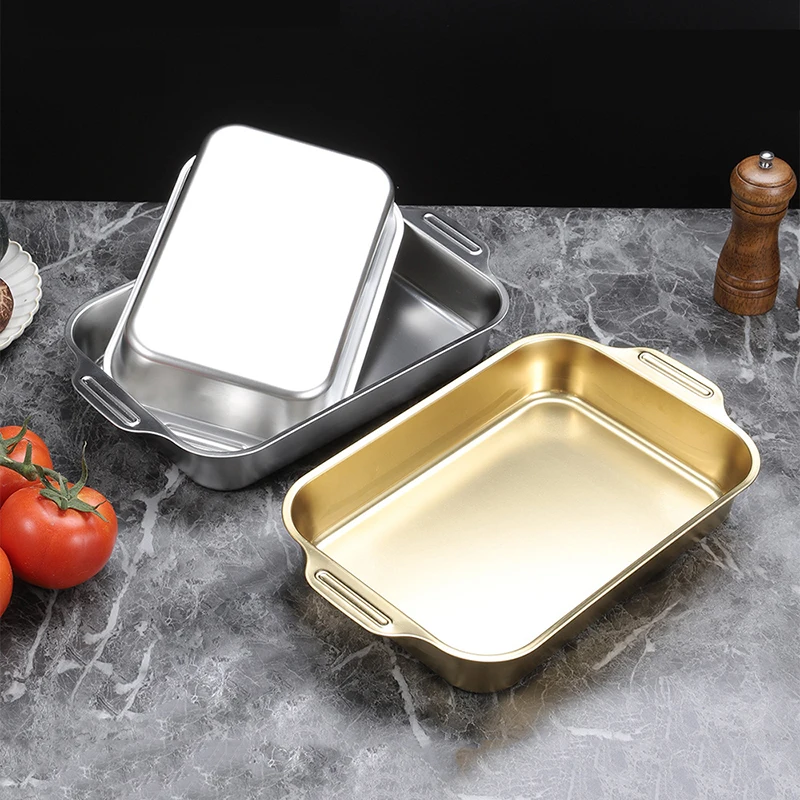 Stainless Steel Baking Frying Pan Deep Food Storage Tray Kitchen Deep Container Tray Cooking Plate Baking Dishes & Roasting Pans