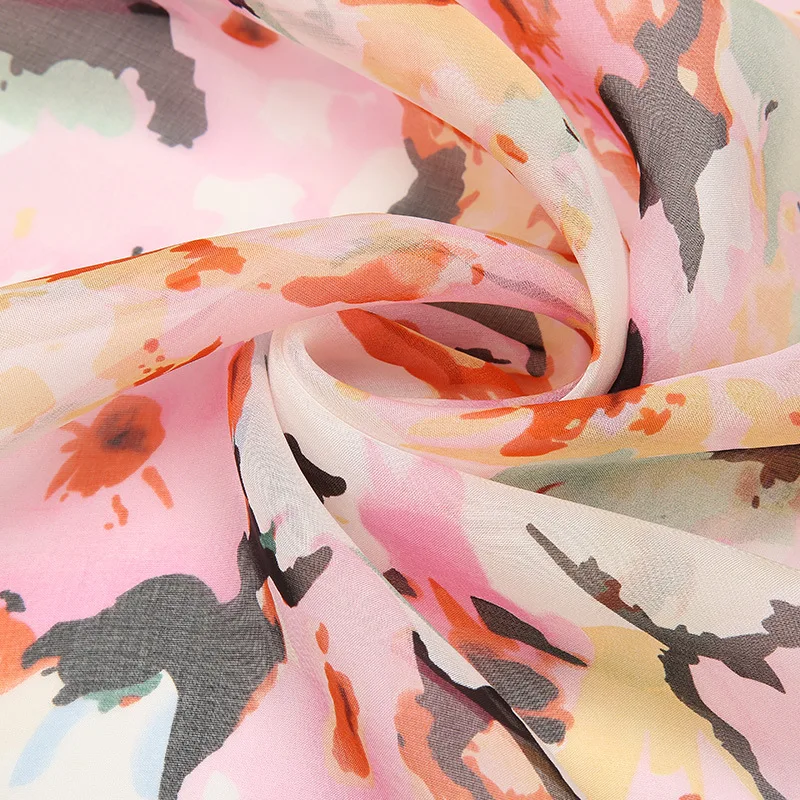 Шелковая шифоновая ткань с цветочным рисунком, ткань с цветочным принтом для платья, шелковая шифоновая ткань