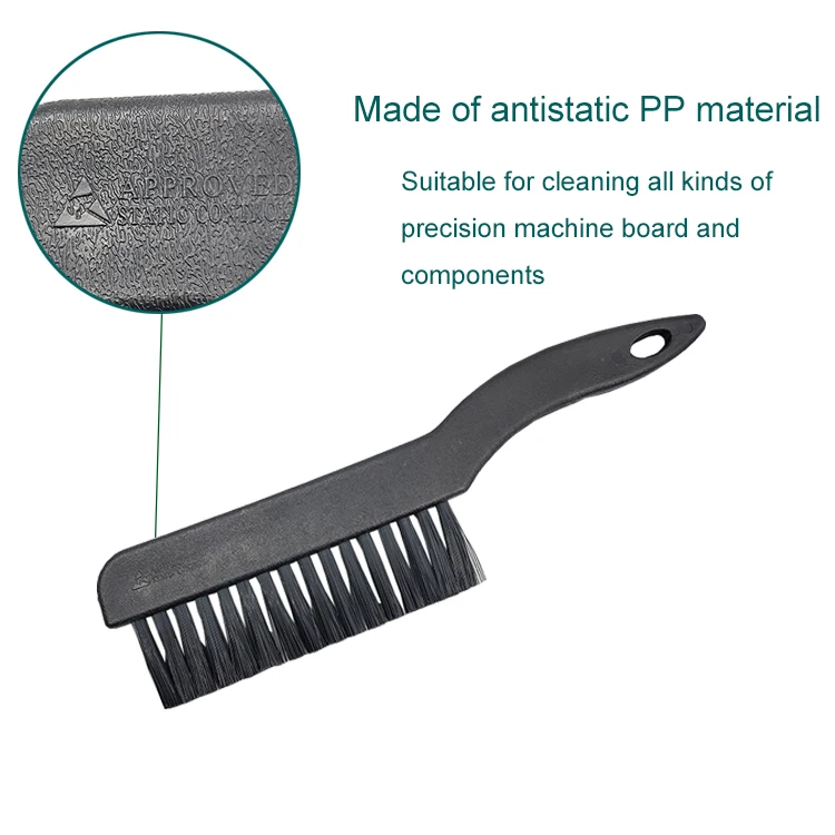 Industrial Cleaning Dust Free Black Plastic Hand Carbon Fiber Bristle ESD Antistatic Brush