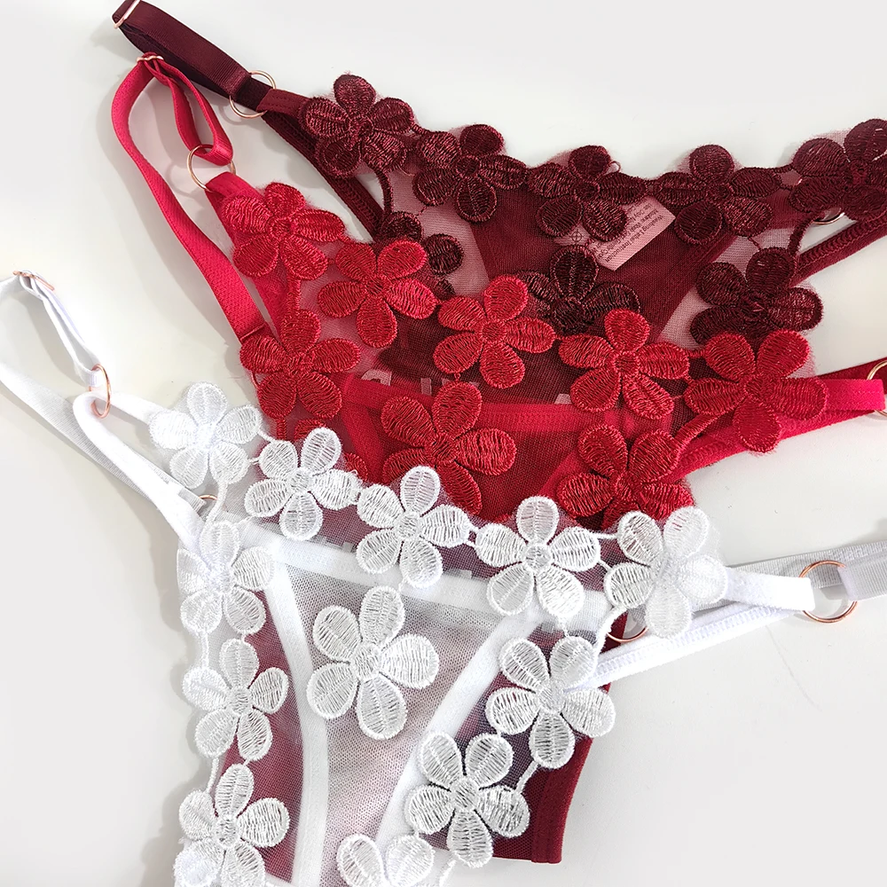 2024 Custom Letter Name Sexy lace Embroidered Underwear Tangas flower Panties with rhinestone letter Thong