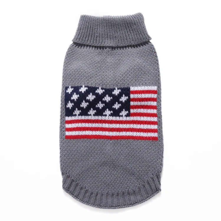 USA Flag Turtle Neck Dog Sweater Knitted Winter Cotton Dog Coat Pet Sweater Shirt for Sale