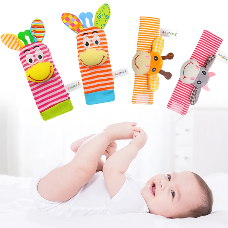 Augleka new baby animal watch with wrist strap socks rattles bells baby newborn toys