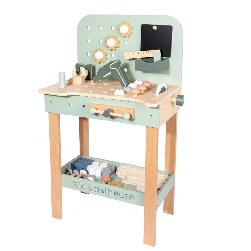 nunukids Solid Wood Project Workbench Play Building Set Wooden Kids Work Bench STEAM Toy