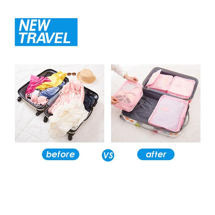 Medium Small Suitcase 6 Piece Travel Clothes Bag Organizer Waterproof Storage Bag with Zipper