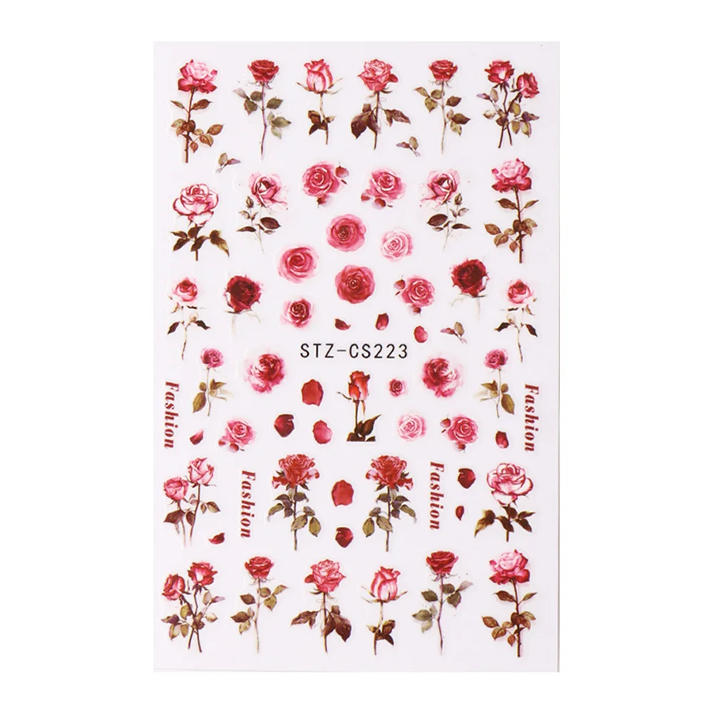 Autumn Watercolor smudged vintage rose back butterfly start cute smile flower blooming adhesive acrylic nail art sticker