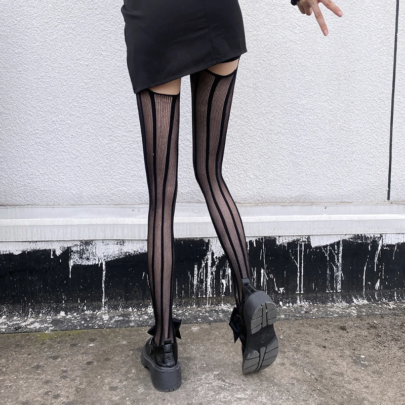 Оптовая продажа, Нескользящие нейлоновые подтяжки, прозрачные кружевные черные полосатые чулки, сексуальные японские чулки, колготки