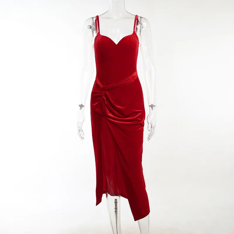 2022 Summer Spring Women Sexy club v neck sling cotton velvet elegant casual dresses ladies Bodycon Midi evening Dress Clothing