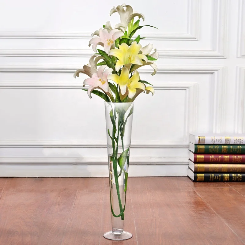 Crystal V shape tall flower glass vase 20/30/40/50/60cm