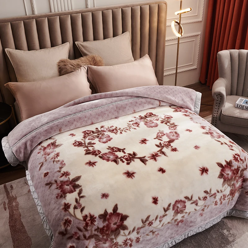 Super Soft Raschel Blanket Floral Quilt Blanket Winter Mink Blanket for Bedroom Living Room