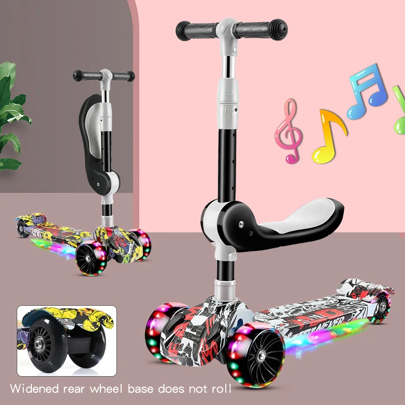 Scooter children 1-2-3 6 year old girl Princess baby 3-in-1 can sit on kids pedal slide scooter