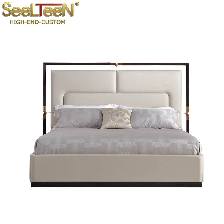 Home bedroom furniture whole customized brushed brass side bedroom king size bed