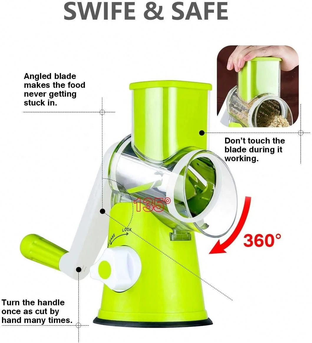 Hot Selling Wholesale Rotary Cheese Grater Vegetable Shredder Round Mandoline Slicer Grinder