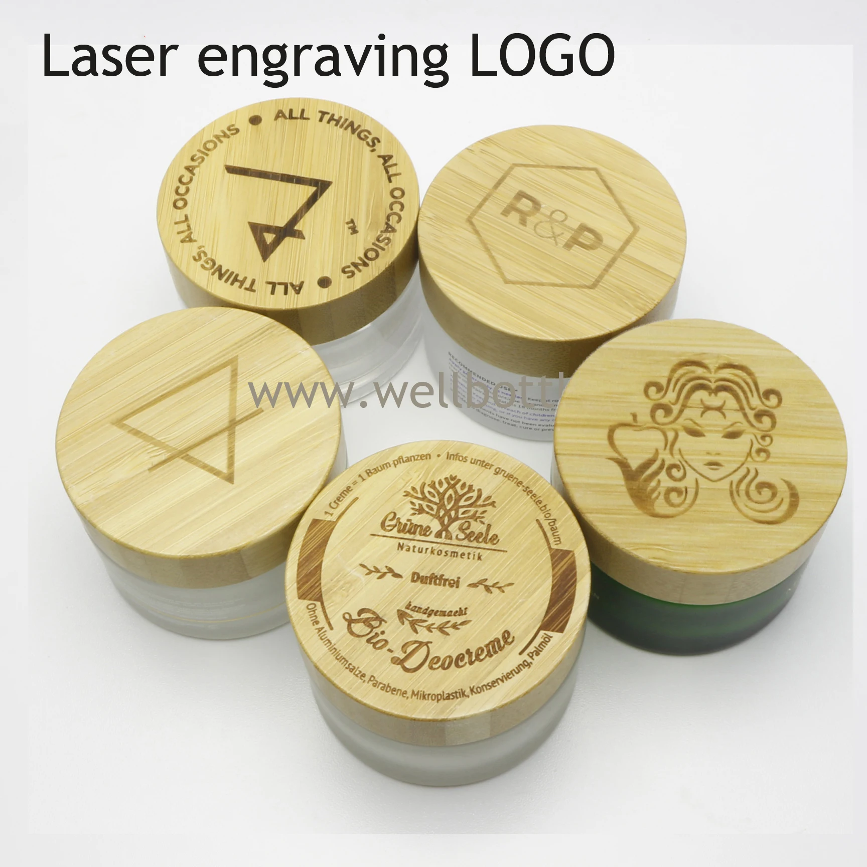 bamboo cosmetic packaging set frosted glass bottle cream jars empty container for essential oil lotion liquid  LB040E