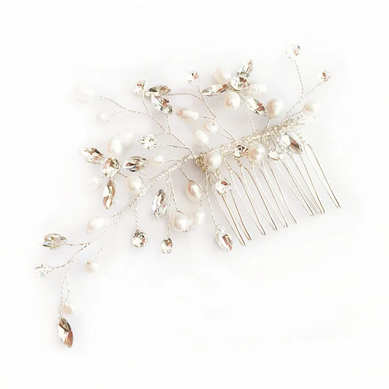 RE3839 Fresh water pearl bridal hair comb handmade rhinestone flower wedding hair piece hair barrette