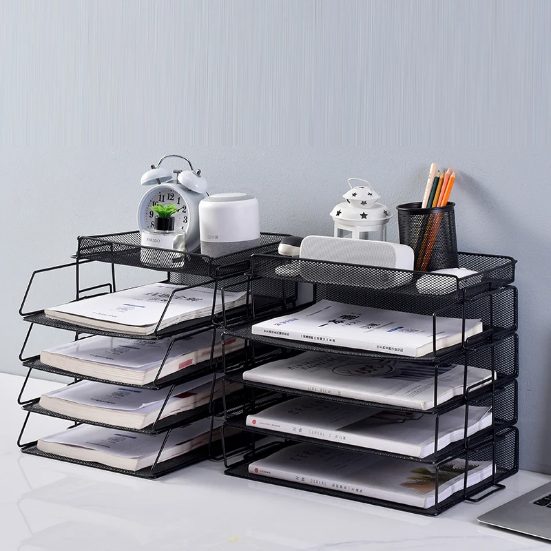 5 Tier Detachable Letter Trays Black Paper Organizers With Pen Holder Desk File Holder Organizer For Office