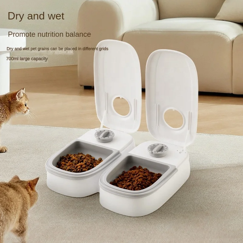 Timed Double Pet Dog Cat Feeder Bowl Automatic Use Cats Food Bowls Quantitative Dogs Feeding Products