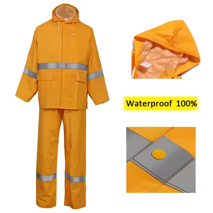 High Quality PVC Polyester Raincoat Heavy Duty Waterproof Rain Coat Pants and Jacket for Men Women Rain Wear