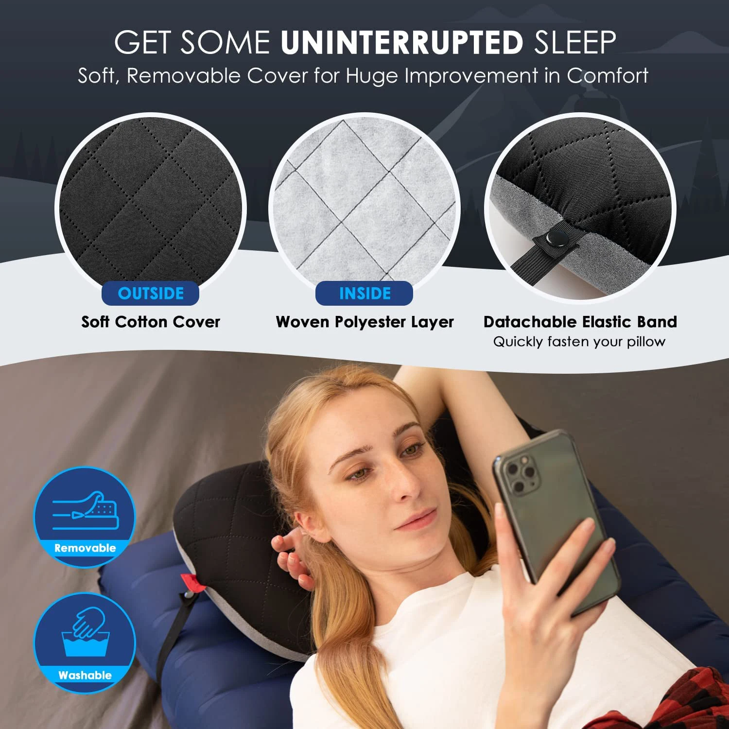 Inflatable Camping Pillow Ultralight Backpacking Camp Travel Pillow Compact Blow Up Sleeping Bag PillowAir Inflatable Pillow