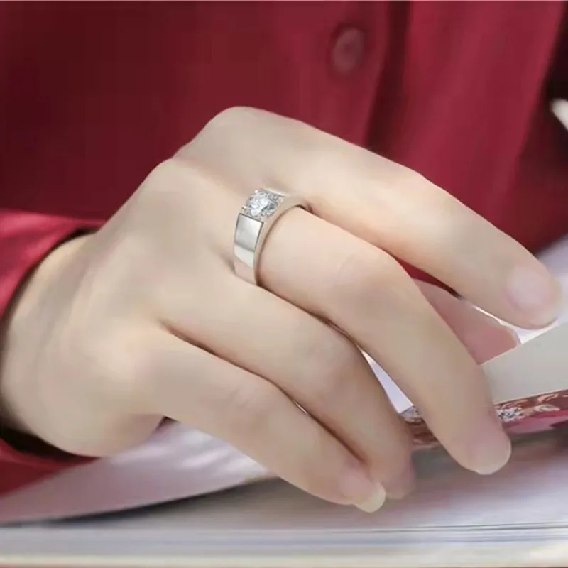 Luxury Men 925 Sterling Silver 1ct Moissanite Diamond Engagement Rings