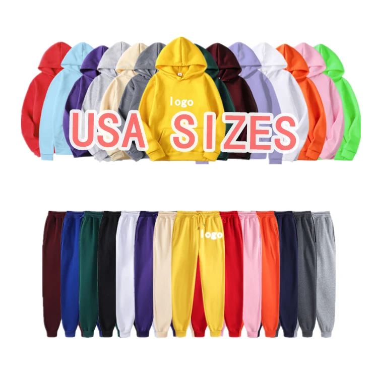 High quality sublimation blanks hoodie set thick fleece cotton 100% polyester Custom logo sweatpants and hoodies set for men